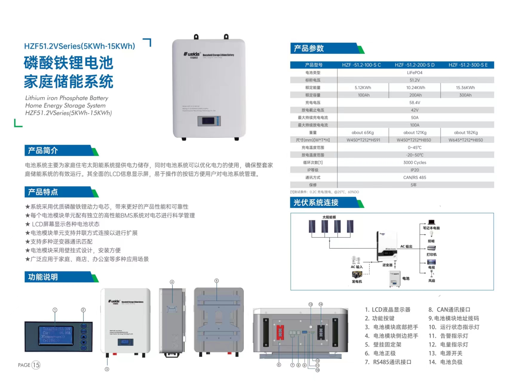 HZF51.2Veries(5KWh-15KWh)磷酸鐵鋰電池家庭儲能系統